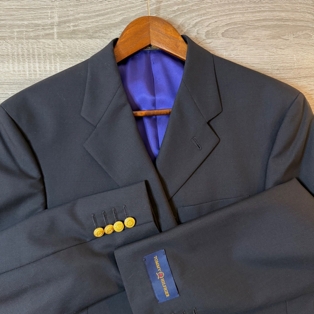 Tommy Hilfiger Blazer Mens 40S Navy Blue New Wool Blend Gold Buttons Lining
